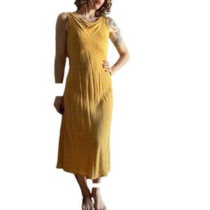 April Cornell Sz L Yellow Vintage Floral Cottagecore Maxi Cowl Neck Dress